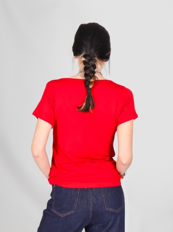 T-shirt basic col V Rouge carmin