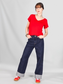 T-shirt basic col V Rouge carmin