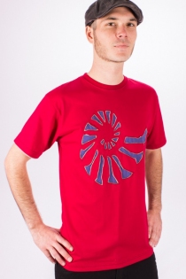 T-shirt Fossil Fond Rouge design Bleu & Beige
