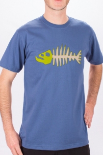 T-shirt Poisson Darwin Fond Bleu design beige & vert