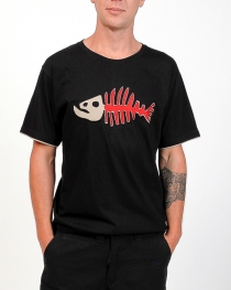 Tee shirt Poisson Darwin Fond Noir design Rouge & Beige