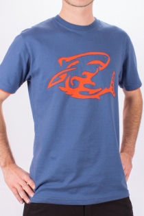 T-shirt Shark Attack Fond Bleu Petrol design Orange