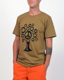 Tee shirt Tree Peace fond Beige design brun
