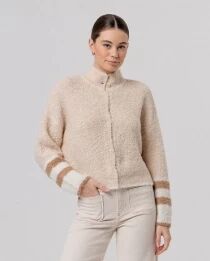 Veste col chemin&eacute;e &agrave; motifs Beige