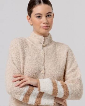 Veste col chemin�e � motifs Beige
