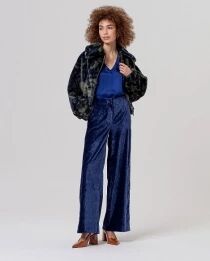 Veste fausse fourrure imprim&eacute;e Marine