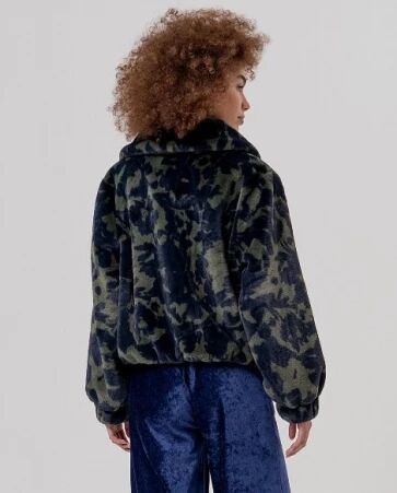 Veste fausse fourrure imprim�e Marine